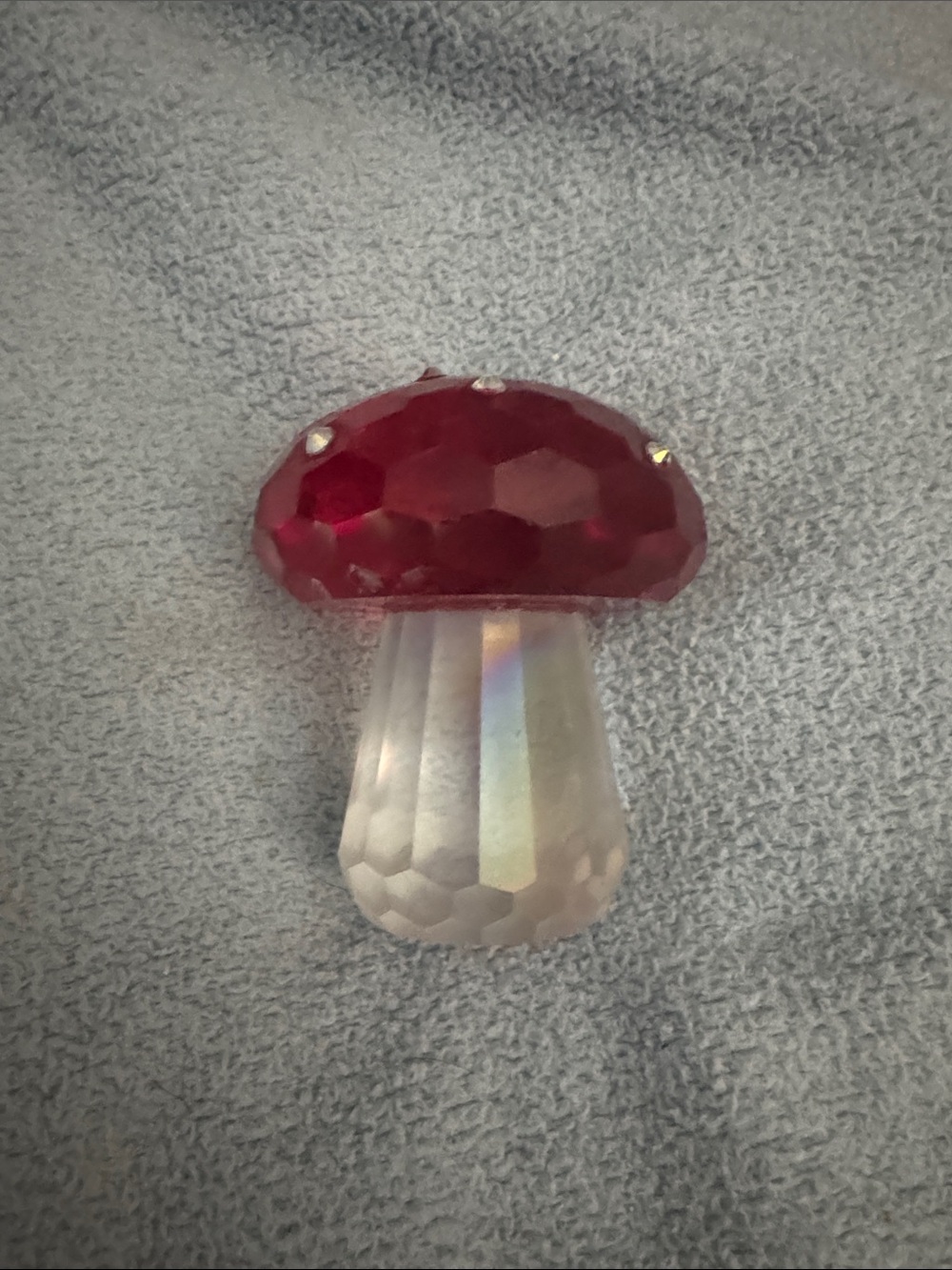 Faceted Red and Iridescent Crystal Mushroom Accent